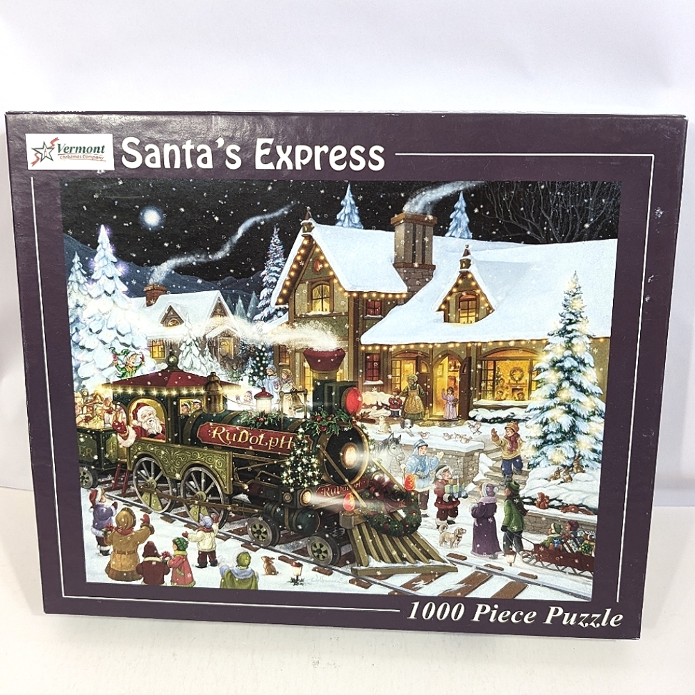 Vermont Christmas Company Puzzle Santa's Express 1000 Pieces Complete Train tree